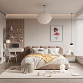 Cozy Modern Kids Bedroom With Bed Study Desk And Decorations