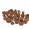 Handcrafted Clay Tableware Set with Teapots Cups Bowls and Plates Traditional Rustic Design 3d model