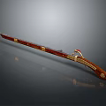 Traditional Weapon Rifle With Intricate Wooden Stock And Gold Decorative Details