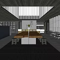 Traditional Teahouse Interior Design With Wooden Ceiling Large Windows And Central Table