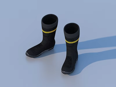 Stylish Black Rain Boots With Yellow Stripe For Daily Use And Waterproof Design 3d model