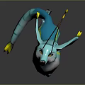 Blue Cat Like Animal With Long Ears Yellow Accents And Standing Pose