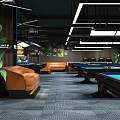 Modern Billiard Room Interior Design With Pool Table Lighting Seating And Plants