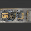 Yellow Small Loader With Front Bucket Placed On Concrete Platform Industrial Machinery