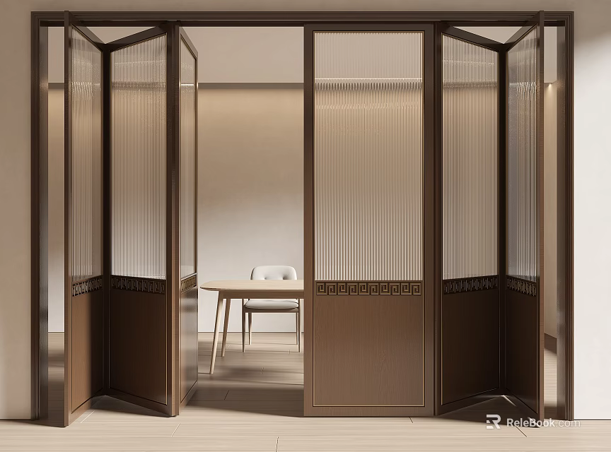 Modern Folding Doors Decorate Interior Space With Table Chair 3d model