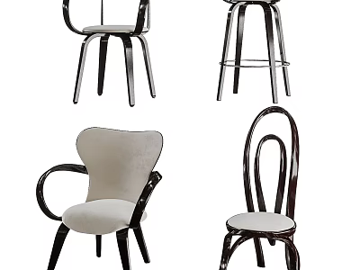 Modern Stylish Leisure Chairs With Curved Backrests Upholstered Seats And Wooden Frames 3d model