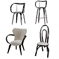 Modern Stylish Leisure Chairs With Curved Backrests Upholstered Seats And Wooden Frames