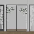 Modern Hinged Doors With Glass Panels And Tree Branch Patterns For Interior 3d model