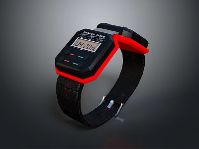 Sharp Digital Watch With Black Red Strap And Digital Time 3d model