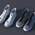 White And Gray High Top Canvas Shoes With Contrast Laces And White Soles