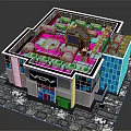 Cartoon Scene Featuring Modern Building With Neon Lights Pink Interior And Glass Walls