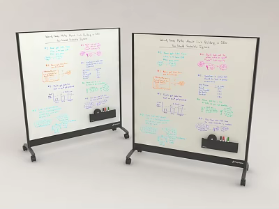 Rolling Whiteboards On Wheels With Colorful Writing And Pen Trays 3d model