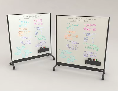 Rolling Whiteboards On Wheels With Colorful Writing And Pen Trays 3d model