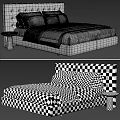 Elegant Modern Double Bed With Tufted Headboard White Pillows And Wooden Nightstand