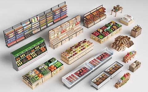 Modern supermarket shelf vegetable rack fresh freezer 3d model