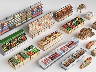 Modern supermarket shelf vegetable rack fresh freezer 3d model