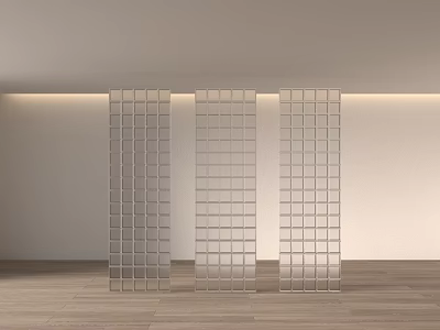 Modern Transparent Room Divider With Grid Design For White Wall And Wooden Floor 3d model