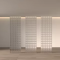 Modern Transparent Room Divider With Grid Design For White Wall And Wooden Floor