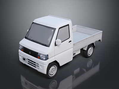 White Small Pickup Truck Front View With Open Cargo Bed And Surface Reflection 3d model
