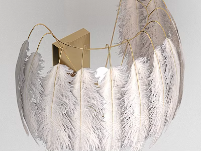 Elegant White Feather Wall Lamp With Golden Frame And Modern Design 3d model