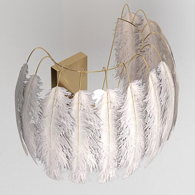 Elegant White Feather Wall Lamp With Golden Frame And Modern Design 3d model