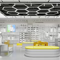 Modern Clothing Store Interior With White Display Racks Yellow Seating And Fashion Mannequins