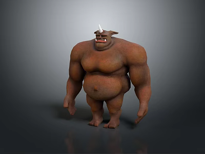 Brown Skinned Muscular Horned Ogre Game and Film Character With Fierce Expression Stocky Build 3d model