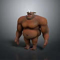 Brown Skinned Muscular Horned Ogre Game and Film Character With Fierce Expression Stocky Build