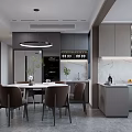 Modern Elegant Living Dining Open Concept Interior With Gray Sofa Marble TV Wall