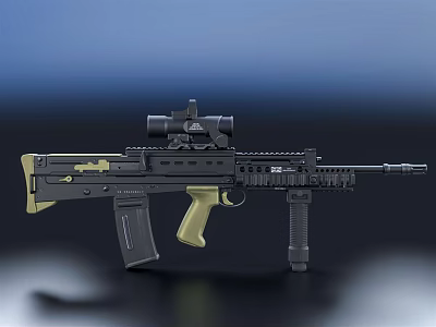 Modern Tactical Assault Rifle With Optical Scope Yellow Grip And Magazine 3d model