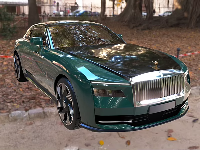 Shiny Green Luxury Car With Sleek Design Parked Among Autumn Leaves And Trees Outdoor 3d model