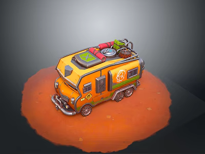 Orange Custom Car With Green Red Tanks On Roof And Logo On Side 3d model