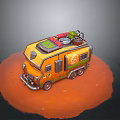 Orange Custom Car With Green Red Tanks On Roof And Logo On Side
