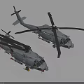 Two Military Helicopters with Rotors and Weapon Equipment in Detailed Design on Dark Background