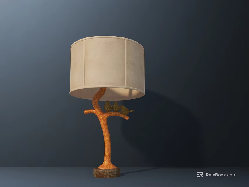 Natural Branch Shaped Table Lamp with Light Fabric Shade and Stable Base 3d model