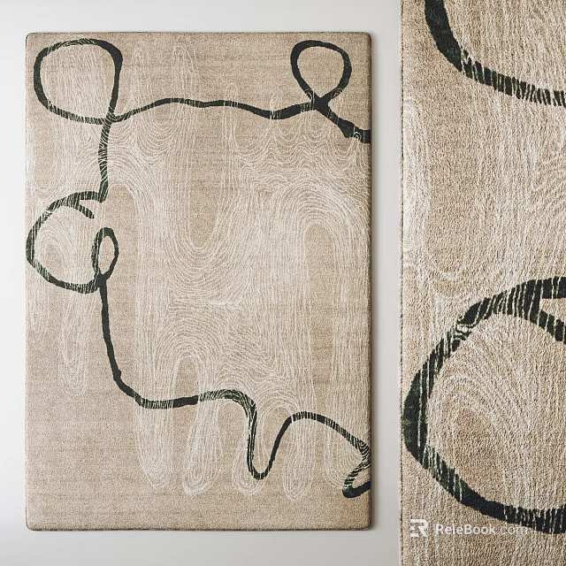 Beige Square Rug Featuring Black Curved Patterns For Contemporary Home Decor 3d model