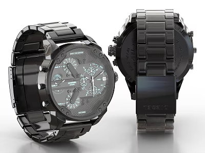 Modern Black Men's Watch With Metal Strap And Multi functional Dial 3d model
