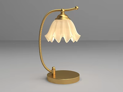 Elegant Gold Table Lamp With Twisted Pole And White Petal Shade 3d model