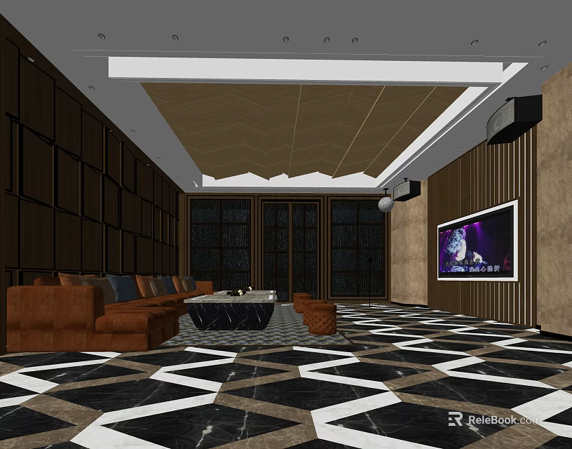 Luxurious KTV Interior Design With Modern Sofas Large Screen And Lighting 3d model
