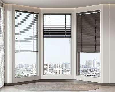 Blinds On Bay Window With City View In Different States 3d model Blinds On Bay Window With City View In Different States 3d model