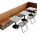 Modern Public Booth Seating With Stone Base Metal Chairs And Patterned Tabletops 3d model
