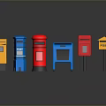 Colorful Post Mailboxes In Various Styles With Red Blue Yellow Designs