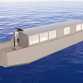 Light Colored River Boat With Windows Floating On Blue Calm Water