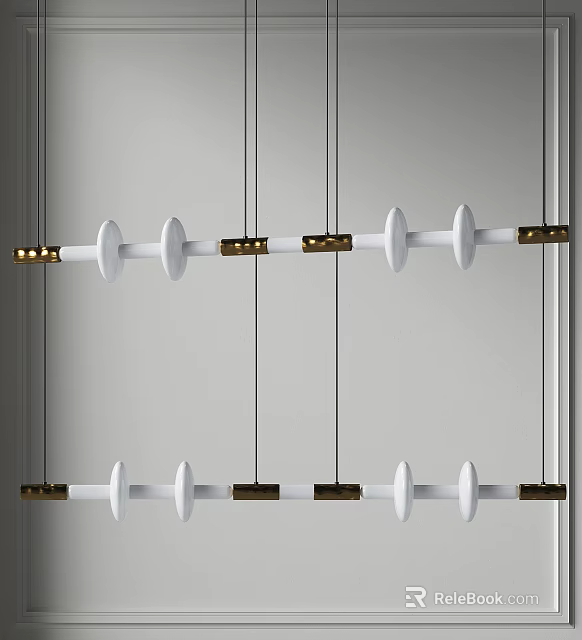Modern Chandelier Design With White Circular Elements And Golden Connectors 3d model