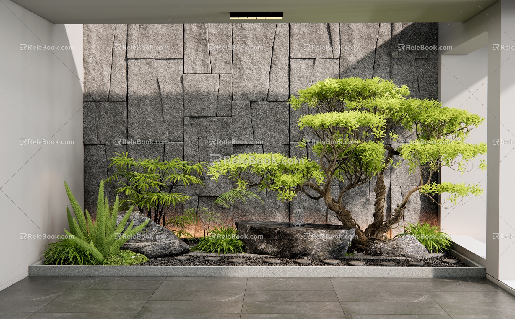 Modern Indoor Plants Landscaping Courtyard Sketches Patio Landscape Stone Plant Combination Flowers and Plants Duenting Step 3d model