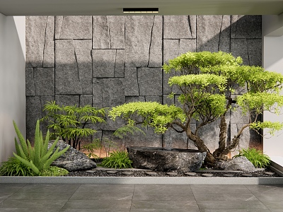 Modern Indoor Plants Landscaping Courtyard Sketches Patio Landscape Stone Plant Combination Flowers and Plants Duenting Step 3d model