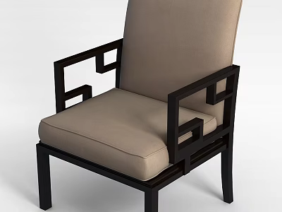 Modern Minimalist Accent Chair With Black Wooden Frame Beige Upholstery And Geometric Armrests 3d model