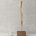 Modern Golden Leaf Decorative Ornament Set with Wooden Base for Home Interior Decor