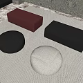Modern Textured Ottomans Including Red Rectangular Black Round And White Round Designs On Carpet 3d model