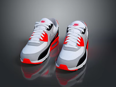White Sporty Running Shoes With Red Black Accents And Nike Logo Design 3d model